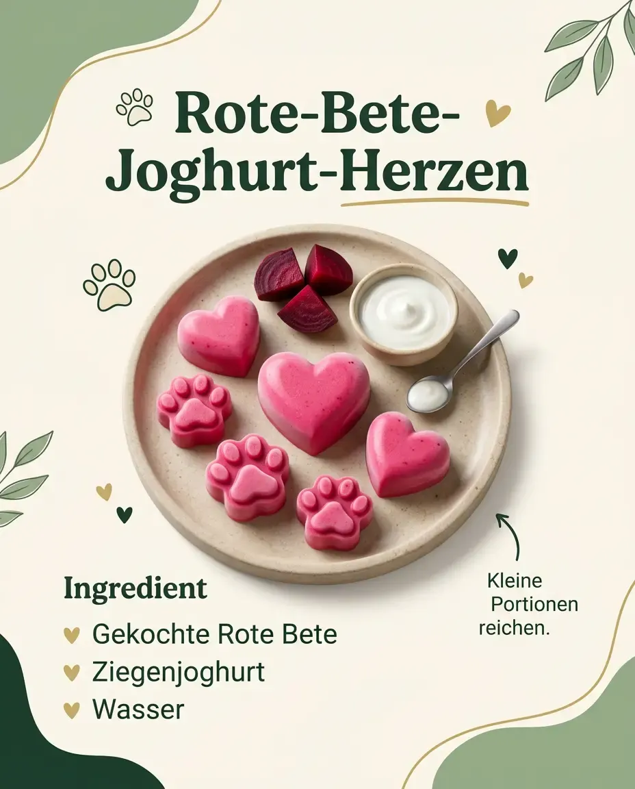 Rote-Bete-Joghurt-Herzen – Hundeeis ohne Zucker in herzförmigen Silikonformen, selbstgemacht