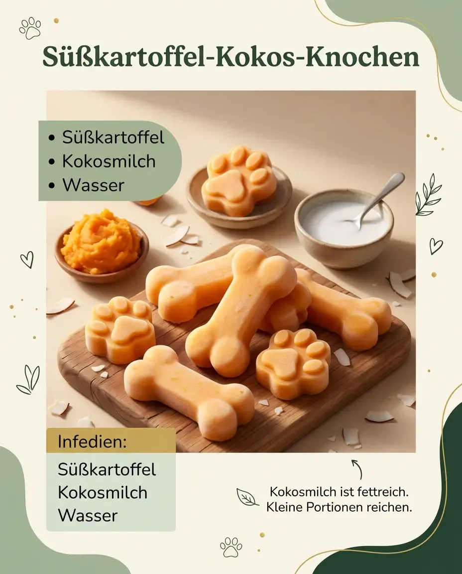 Süßkartoffel-Kokos-Knochen – natürliches Hundeeis ohne Zucker in Knochen- und Pfötchenform