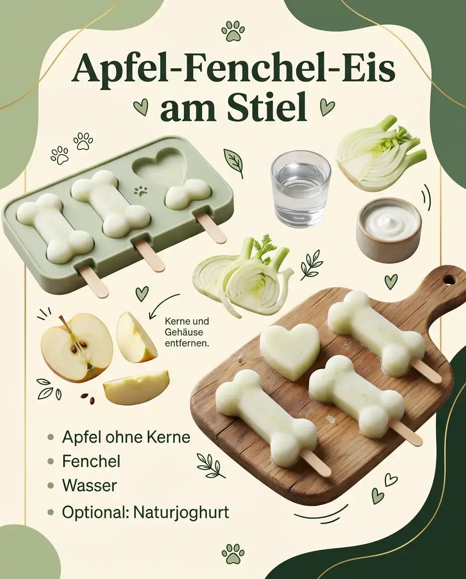 Apfel-Fenchel-Eis am Stiel für Hunde – Hundeeis selber machen mit Silikonform und Stiel